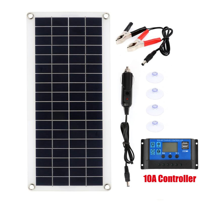 300W Solar Panel Kit Complete 12V USB With 10-60A Controller Solar Cells for Car Yacht RV Boat Moblie Phone Battery Charger - Azbrowse
