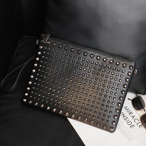 DAEYOTEN Famous Brands Men's Clutch Handbag Rivets Decoration Envelope Bag Unisex Pu Leather Handbags 2019 Free Shipping ZM0379 - Azbrowse