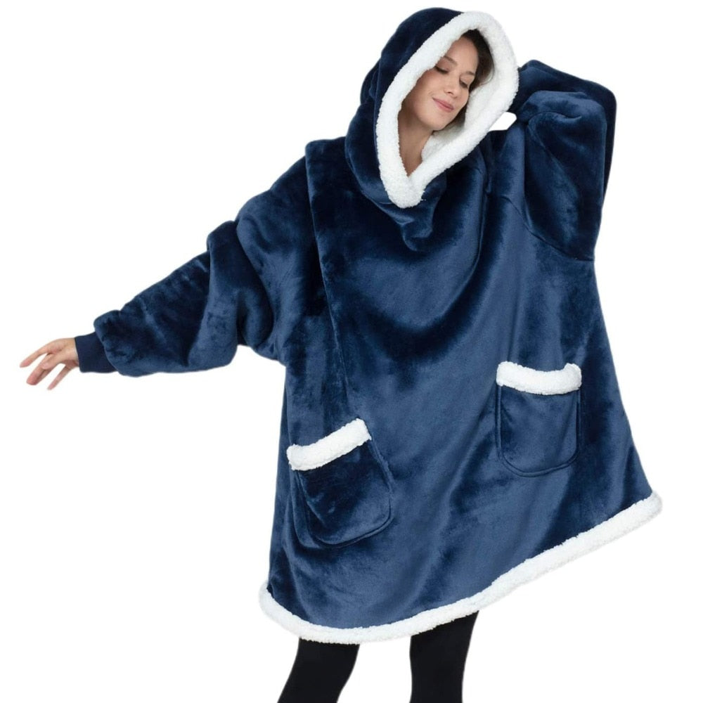Blanket with Sleeves Women Oversized Winter Hoodie Fleece Warm Hoodies Sweatshirts Giant TV Blanket Women Hoody Robe Couple Men - Azbrowse