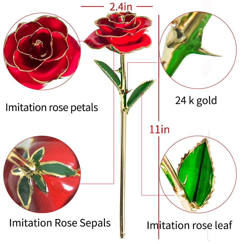 Gifts for Women 24k Gold Dipped Rose with Stand Eternal Flowers Forever Love In Box Girlfriend Wedding Valentine Gift for Her - Azbrowse