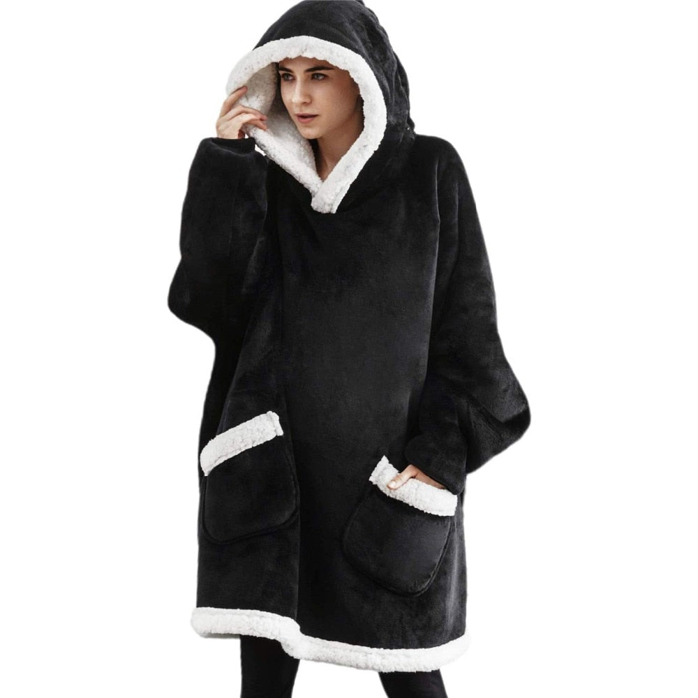 Blanket with Sleeves Women Oversized Winter Hoodie Fleece Warm Hoodies Sweatshirts Giant TV Blanket Women Hoody Robe Couple Men - Azbrowse