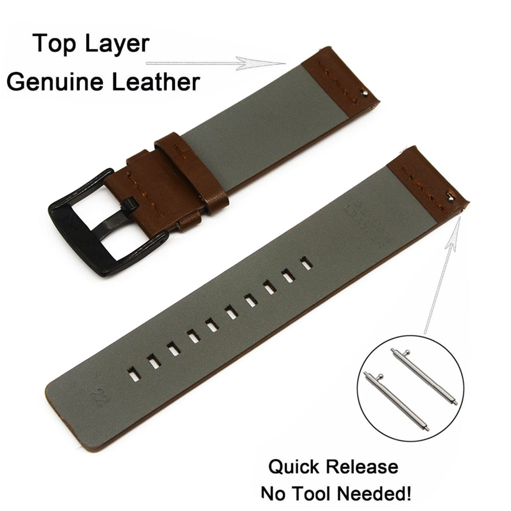 Genuine Leather Strap For Amazfit For Samsung Active 2 40/44mm Gear S3 bracelet Huawei GT/GT2/2e Galaxy watch 4 Classic 3 45/42 - Azbrowse
