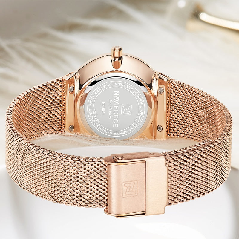 NAVIFORCE Women's Watch Luxury Rhinestone Fashion Ladies Watches Date Waterproof Quartz Wristwatch Clock Female Relogio Feminino - Azbrowse