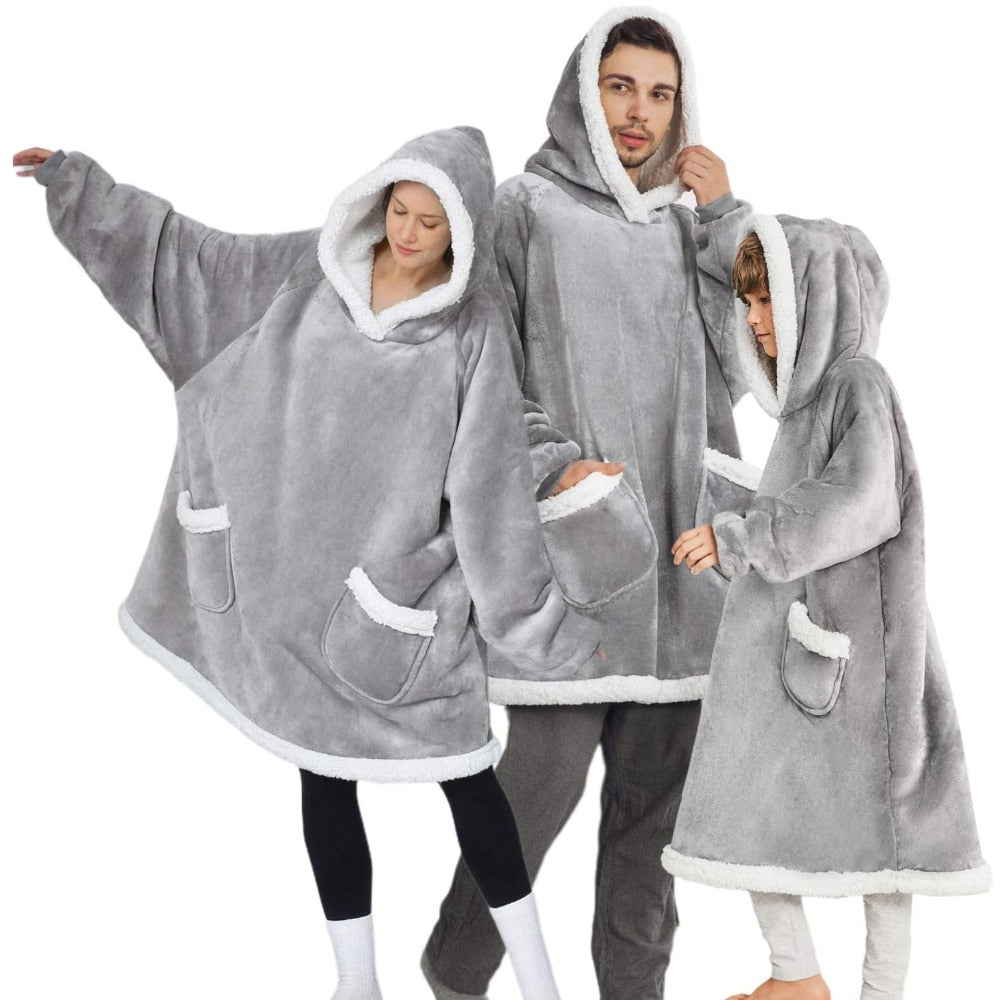 Blanket with Sleeves Women Oversized Winter Hoodie Fleece Warm Hoodies Sweatshirts Giant TV Blanket Women Hoody Robe Couple Men - Azbrowse