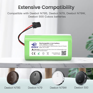 Melasta 14.4V 2600mAh Li-ion Battery for Conga Excellence 950 990 1090 1790 1990 Deebot N79S N79 DN622 Eufy Robovac 11S 12 X500 - Azbrowse