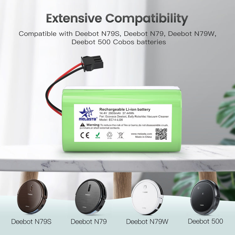 Melasta 14.4V 2600mAh Li-ion Battery for Conga Excellence 950 990 1090 1790 1990 Deebot N79S N79 DN622 Eufy Robovac 11S 12 X500 - Azbrowse