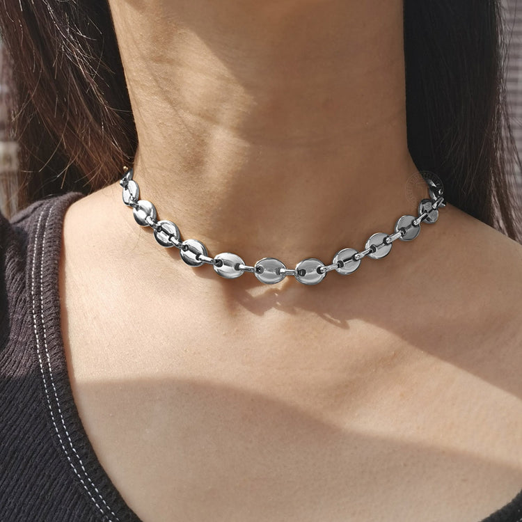 Coffee Beans Link Chain 7/9/11MM Necklace Gold Color Silver Color Stainless Steel Men Women Geometric Rope  Jewelry Wholesale - Azbrowse