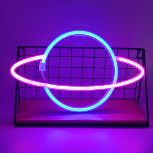 Planet LED Lights Neon Light Sign Bedroom Decor Neon Sign Night Lamp for Rooms Wall Art Bar Party USB or Battery Powered - Azbrowse