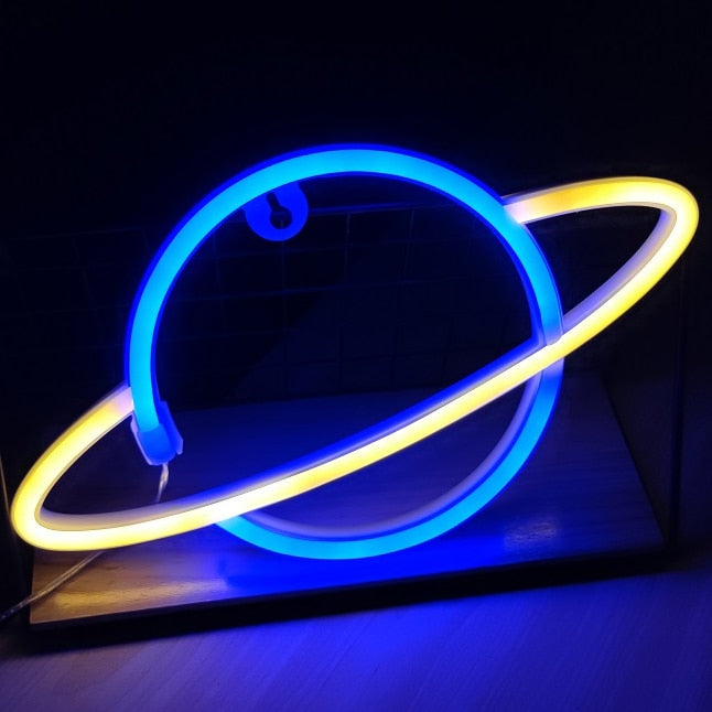 Planet LED Lights Neon Light Sign Bedroom Decor Neon Sign Night Lamp for Rooms Wall Art Bar Party USB or Battery Powered - Azbrowse