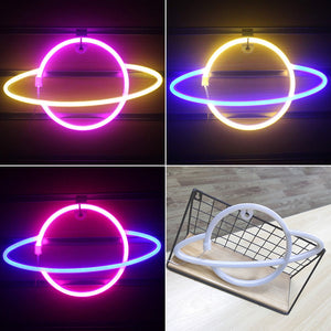 Planet LED Lights Neon Light Sign Bedroom Decor Neon Sign Night Lamp for Rooms Wall Art Bar Party USB or Battery Powered - Azbrowse