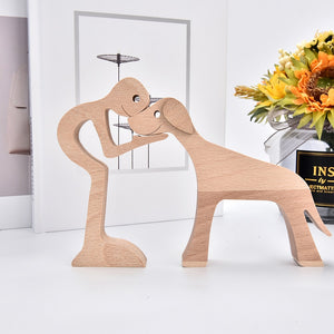 Family Puppy Wood Dog Craft Figurine Desktop Table Ornament Carving Model Home Office Decoration Pet Sculpture Christmas Gift - Azbrowse