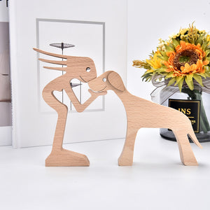 Family Puppy Wood Dog Craft Figurine Desktop Table Ornament Carving Model Home Office Decoration Pet Sculpture Christmas Gift - Azbrowse