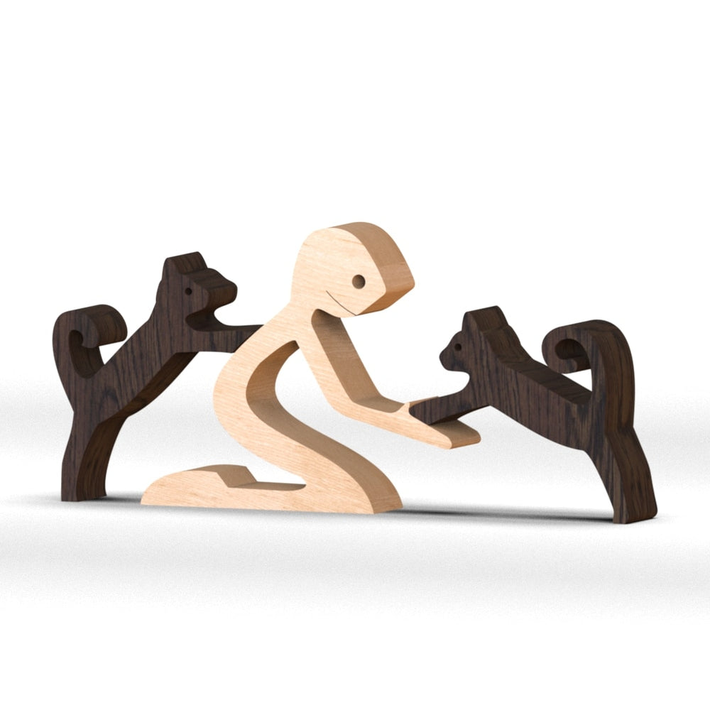 Family Puppy Wood Dog Craft Figurine Desktop Table Ornament Carving Model Home Office Decoration Pet Sculpture Christmas Gift - Azbrowse