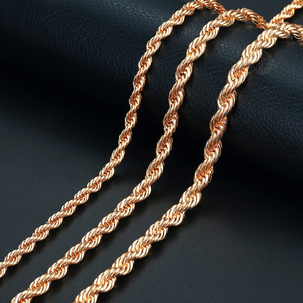 585 Rose Gold Color Twisted Rope Link Chain Necklace 5mm 6mm 7mm for Women Men Pendant Fashion Jewelry Accessories CNM02 - Azbrowse