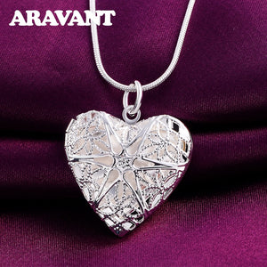 925 Silver Heart Photo Frame Necklaces Chains For Women Fashion Jewelry - Azbrowse