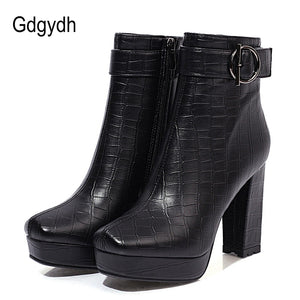 Gdgydh Brand Designer Ladies Short Boots Women Square Toe Sexy Buckle High Heels Shoes For Party Autumn Winter 2021 High Quality - Azbrowse