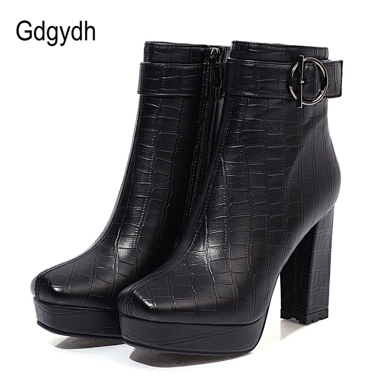 Gdgydh Brand Designer Ladies Short Boots Women Square Toe Sexy Buckle High Heels Shoes For Party Autumn Winter 2021 High Quality - Azbrowse