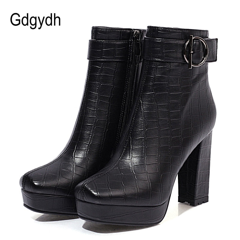 Gdgydh Brand Designer Ladies Short Boots Women Square Toe Sexy Buckle High Heels Shoes For Party Autumn Winter 2021 High Quality - Azbrowse