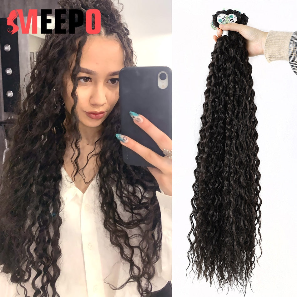 Meepo 28-32Inch 300G Super Long kinky Curly Hair Extensions Synthetic Hair Bundles Ombre Color High Temperature Fiber for Women
