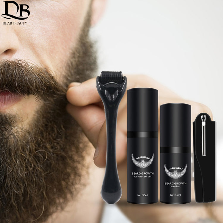 Beard Growth Kit Hair Growth Enhancer Thicker Oil Nourishing Leave-in Conditioner Beard Grow Set with Beard Growth roller - Azbrowse