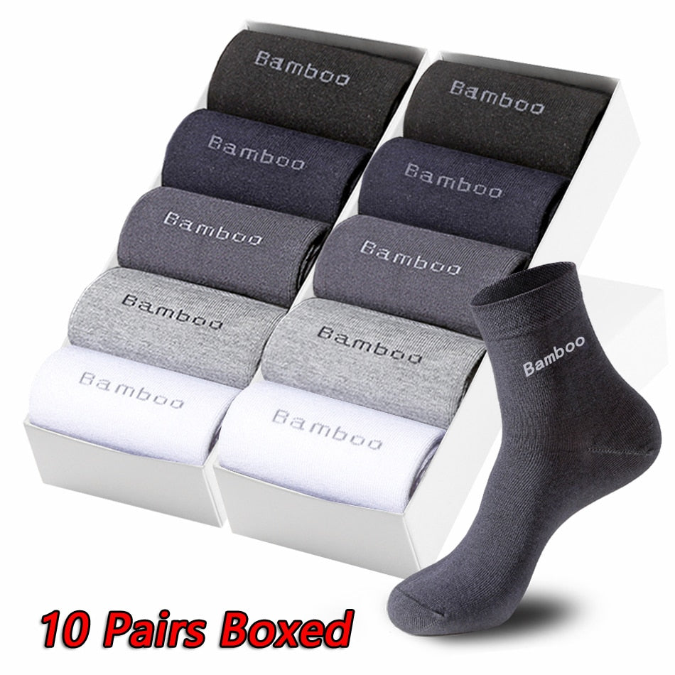 10Pair Gift Boxed Men Bamboo Socks Brand Comfortable Breathable Casual Business Men's Crew Socks High Quality Guarantee Sox Male