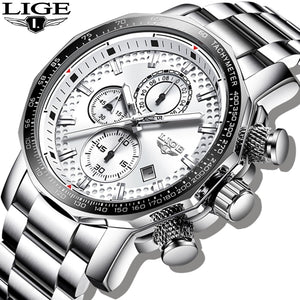 LIGE Silver Big Dial Watch Men Sport Quartz Clock Fashion Men Watches Top Brand Luxury Man Military Waterproof Chronograph 2021 - Azbrowse