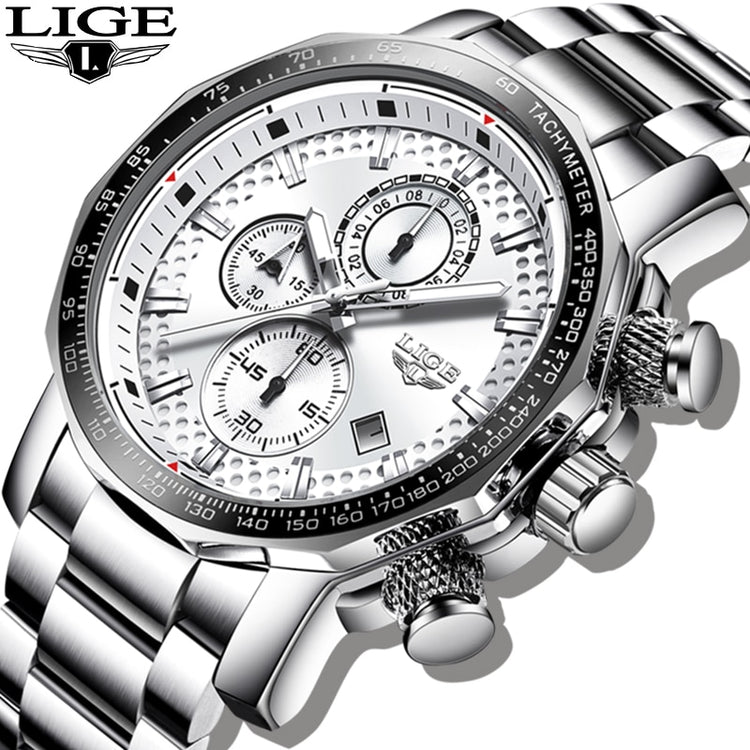 LIGE Silver Big Dial Watch Men Sport Quartz Clock Fashion Men Watches Top Brand Luxury Man Military Waterproof Chronograph 2021 - Azbrowse