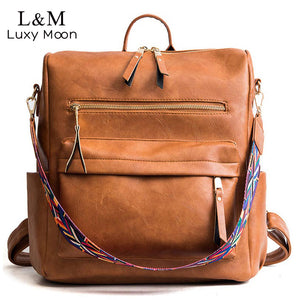 Retro Large Backpack Women PU Leather Rucksack Women's Knapsack Travel Backpacks Shoulder School Bags Mochila Back Pack XA96H - Azbrowse