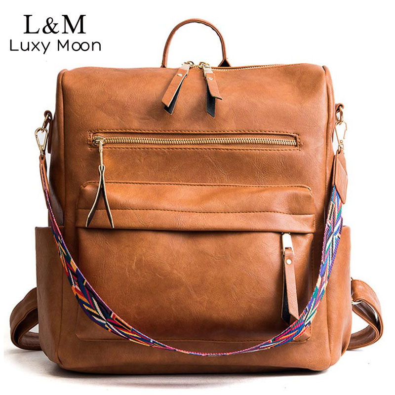 Retro Large Backpack Women PU Leather Rucksack Women's Knapsack Travel Backpacks Shoulder School Bags Mochila Back Pack XA96H - Azbrowse