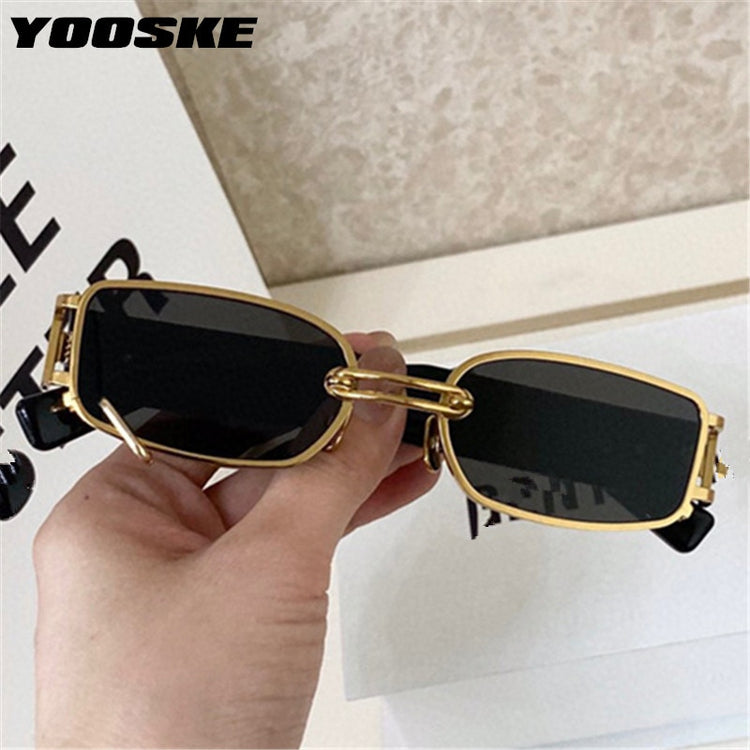 YOOSKE Brand Deisgn Vintage Square Sunglasses Men Women Metal Small Sun Glasses Retro Black Pink Trend 90s Eyewear UV400 - Azbrowse