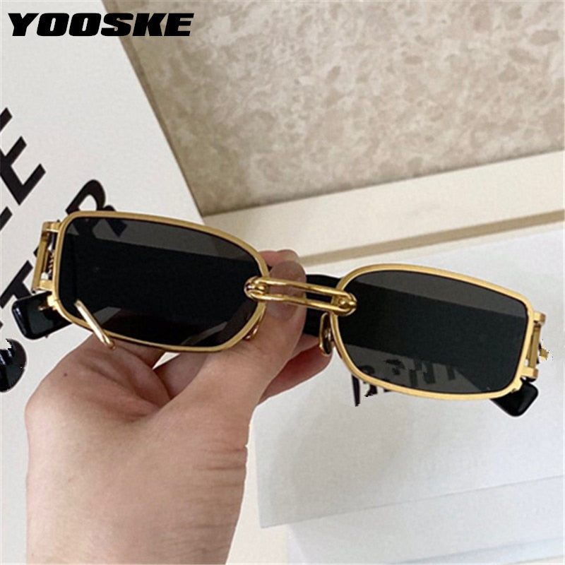 YOOSKE Brand Deisgn Vintage Square Sunglasses Men Women Metal Small Sun Glasses Retro Black Pink Trend 90s Eyewear UV400 - Azbrowse