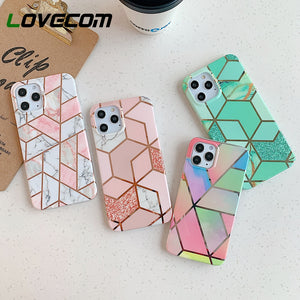 LOVECOM Geometric Marble Phone Cases For iPhone 13 12 Pro Max 11 14 Pro Max 14 Plus Coque Soft IMD Electroplated Back Bumper - Azbrowse