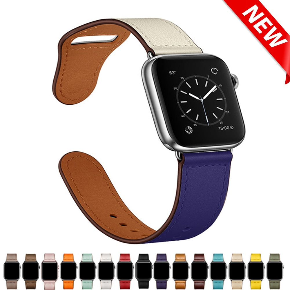 Strap for apple watch band 44mm 45mm 40mm iwatch 38mm 42 leather belt smartwatch bracelet apple watch serie 6 SE 4 3 7 41mm ban - Azbrowse