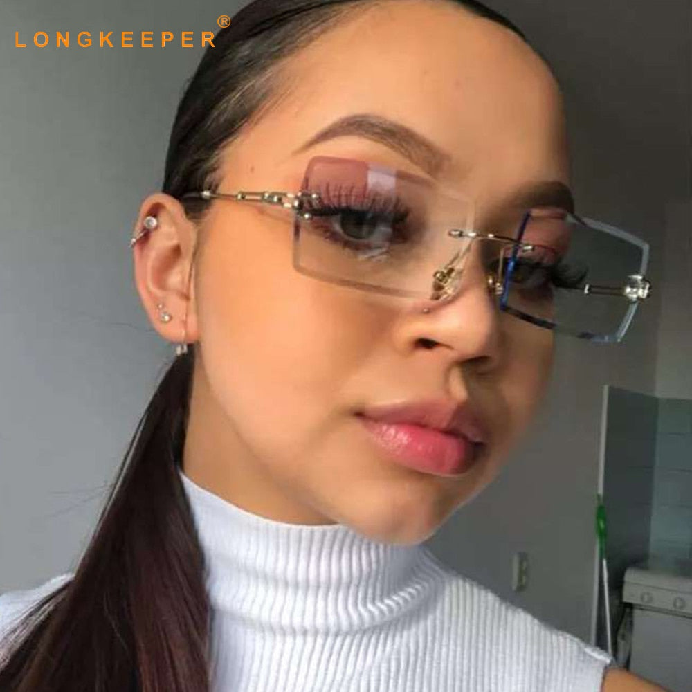 Fashion Rectangle Sunglasses Women 2020 Brand Designer Rimless Square Sun Glasses Ladies Luxury Brand Gradient Shades