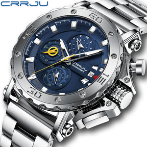 CRRJU Watch for Men Top Brand Luxury Big Dial Stainless Steel Waterproof Chronograph Wristwatches with Date Relogio Masculino - Azbrowse