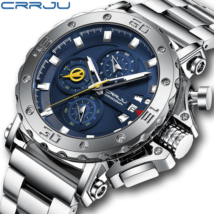 CRRJU Watch for Men Top Brand Luxury Big Dial Stainless Steel Waterproof Chronograph Wristwatches with Date Relogio Masculino - Azbrowse