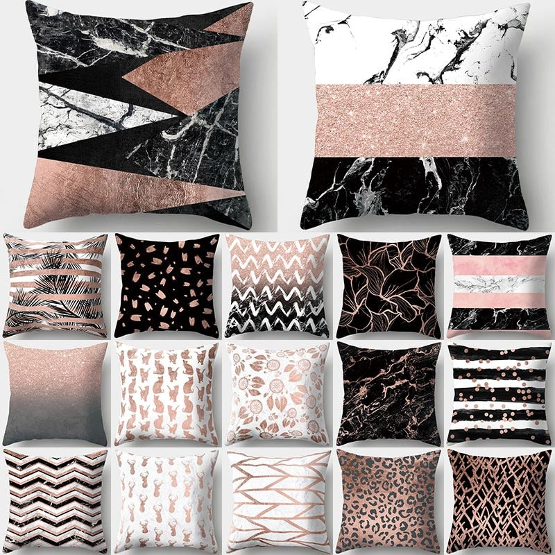 Marble Geometric Rose Golden Decorative Pillowcase Polyester Cushion Cover Throw Pillow Sofa Decoration Pillowcover 40552