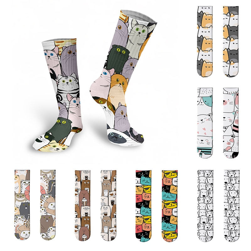 Novelty Style Animal Long Socks Funny Mini Gather Pattern Women Winter Calf Socks Casual Sports Cycling Unisex Cotton Knee Sock