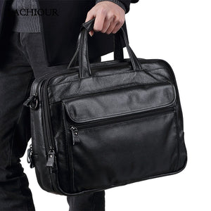 Large Men Leather Handbgs Male Genuine Leather Business Travel Brifcases Bag Men's 15.6 Inch Laptop Shoulder Bag Business A4 Bag - Azbrowse