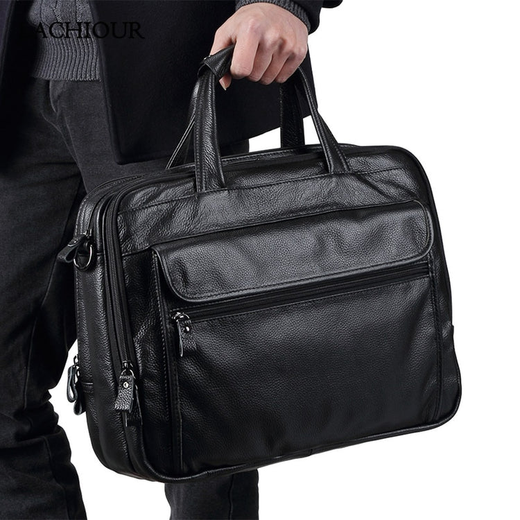 Large Men Leather Handbgs Male Genuine Leather Business Travel Brifcases Bag Men's 15.6 Inch Laptop Shoulder Bag Business A4 Bag - Azbrowse