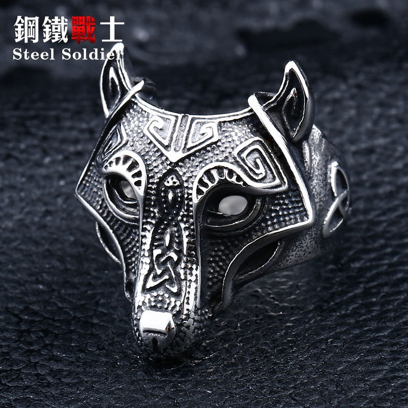 steel soldier Nordic wolf hammer of Thor Norse Viking men ring new arrivals men's jewelry - Azbrowse