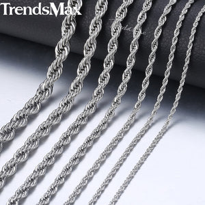 20-26inch Rope Chains Necklace For Men Women Silver Color Stainless Steel Necklace Men's Jewelry Wholesale KNM132 - Azbrowse