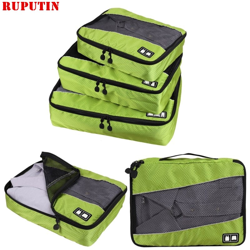 RUPUTIN 3Pcs/set Travel Luggage Organizer Packing Cubes Set Breathable Mesh Storage Clothes Bag Waterproof Travel Accessories - Azbrowse