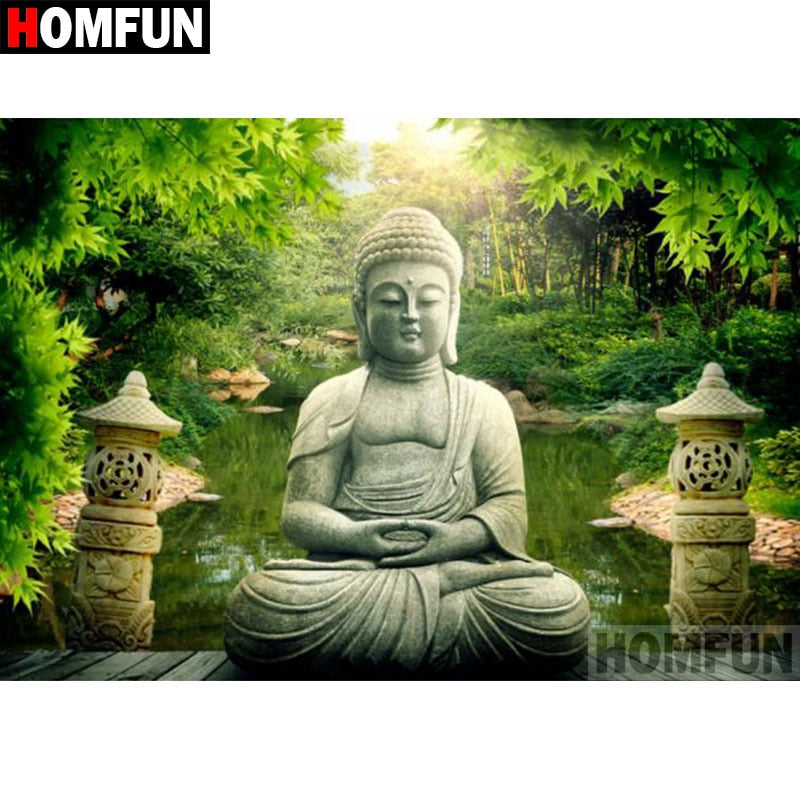 HOMFUN Full Square/Round Drill 5D DIY Diamond Painting "Religious Buddha" 3D Diamond Embroidery Cross Stitch Home Decor A18554 - Azbrowse