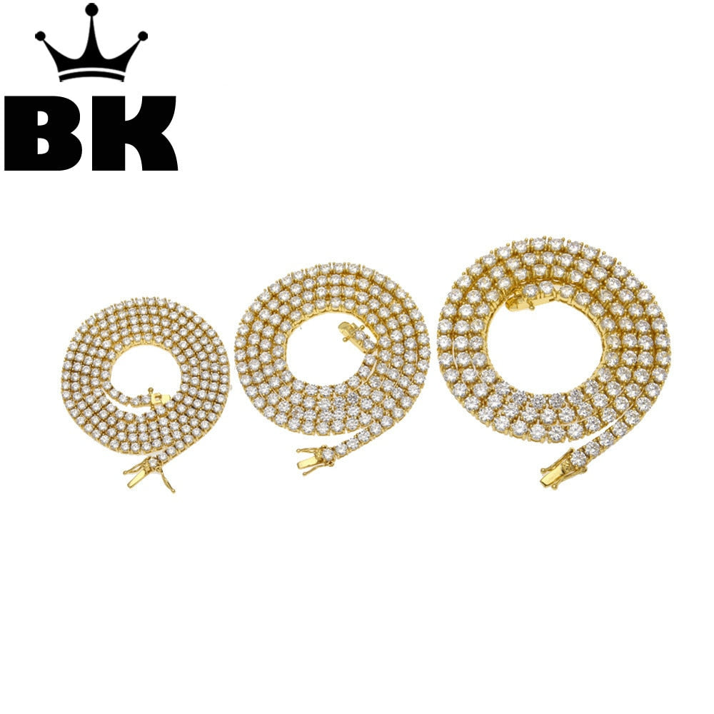 3mm/4mm/5mm 1 Row CZ Tennis Necklace Hip Hop Micro Pave Cubic Zircon Copper Chain Gold/Silver Color 18inch/20inch/24inch - Azbrowse