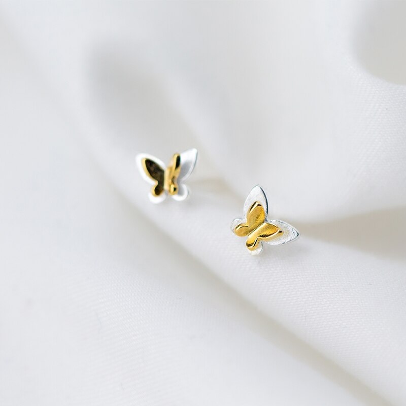 MloveAcc Genuine 925 Sterling Silver Gold Butterfly Stud Earrings for Women Brincos Fashion Silver Jewelry Bijoux - Azbrowse