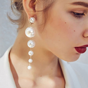 IPARAM Trend Simulation Pearl Long Earrings Female White Round Pearl Wedding Pendant Earrings Fashion Korean Jewelry Earrings - Azbrowse