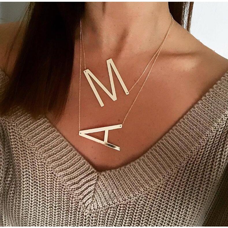 Large Initial Necklace 100% Stainless Steel Jewelry Big Letter Necklace A-Z Gold Color Necklace Monogram Necklace Gifts