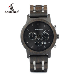 BOBO BIRD P19 Wooden Mens Quartz Watches Date Display Business Watch Man Ebony Zebrawood Options Valentines Christmas Gift - Azbrowse