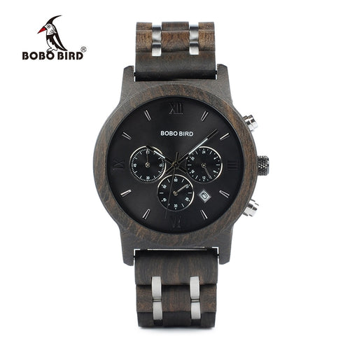 BOBO BIRD P19 Wooden Mens Quartz Watches Date Display Business Watch Man Ebony Zebrawood Options Valentines Christmas Gift - Azbrowse